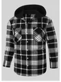Vista dettagliata di una camicia da uomo in flanella a scacchi bianchi e neri con cappuccio. - Taglia S / Top / Quadri bianchi e neri