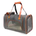 Grey breathable foldable pet carrier bag with brown leather handles - Dark Gray