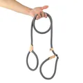 Durable grey heavy duty slip lead dog leash with premium leather accents and ring - Gray