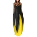 Sleeveless maxi dress featuring flame print and criss-cross neckline detail. - Black And Yellow Print