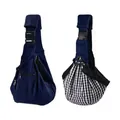 Adjustable navy blue and black white plaid pet sling carrier for cats and dogs - Dark Blue