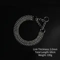 Durable silver stainless steel triple row P-chain dog collar, 3.0mm thickness, 60cm length - Triple Row Slip Chain / 3.0mmx60cm