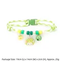 Green woven pet collar featuring colorful beads, a bell, and a cute cartoon durian charm - Green Sheep Pet Collar