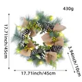 Large 45cm lighted Christmas wreath decorated with pine cones and rustic burlap bows - J1-28 Pine Needle Pine Cone Luminous Wreath / 45*10*45cm