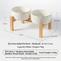 Juego de cuencos dobles de cerámica elevados para gatos con diseño de huellas y soporte - Cuenco Mediano Alto + Soporte Doble de Bambú Desmontable Elevado