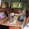 Housse de siège auto imperméable marron pour animaux avec porte-tablette - Style à Fond Rigide / Bleu Marron
