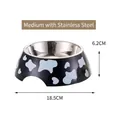 Medium stainless steel dog bowl with cow print pattern and 18.5cm diameter specs - With Stainless Steel Inner / M / Black