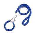 Ensemble laisse et collier pour chien en nylon tressé bleu avec chaîne pour dressage - Bleu