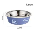 Large stainless steel pet bowl with blue paw print design, 22cm diameter size - L / Blue