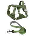 Olive green reflective breathable dog harness and leash set with mesh lining detail - S / Harness Set / Green