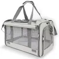 Breathable gray portable pet carrier bag with mesh panels and adjustable shoulder strap - 47*26.5*29 / White