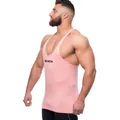 Side view of a slim fit pink men's fitness stringer vest in breathable sport fabric - M / Tops / Light Pink
