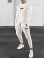 Men's off-white muscle fit tracksuit set featuring long sleeve sweatshirt and joggers - M / Top And Bottom / Beige