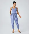 Elegant light blue sleeveless jumpsuit for women with tapered legs and side pockets - S / Blue
