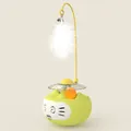 Interactive green tumbler cat toy featuring a flexible wand with white feather and bell - Cat Face LED Style / Light Green