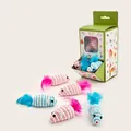 Dettaglio di giochi per gatti a forma di topo intrecciato con piume e confezione regalo - Topo in Corda di Carta con Piuma