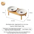 Lot de deux gamelles en céramique pour animaux avec un support surélevé en bambou - Double Bol Style Haut (Patte de Chat) / Taille 6 Pouces / Blanc
