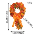 Autumn harvest maple leaf wreath with bright orange bow for front door and wall decor - Long-tail Maple Leaf Style