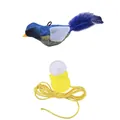 Detailed view of hanging cat toy set with blue sound bird and yellow suction cup elastic cord. - Squeaking Bird / Blue