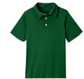 Front view detail of a kids' dark green short-sleeved casual polo shirt - Dark Green
