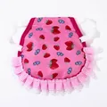 Pink hen saddle apron with strawberry pattern and lace ruffle for feather protection - One Size / Strawberry Floral Print