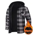 Gevoerd geruit overhemd met capuchon voor heren in zwart en grijs voor de winter - S / Tops / Zwart en Grijs Geruit (JM319-9)