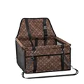 Waterproof brown pet car booster seat with vintage pattern and breathable mesh sides - Brown Retro Pattern
