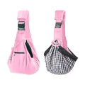 Adjustable pet sling carrier in pink and black white checkered patterns for dogs and cats - Pink