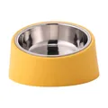 Tilted yellow stainless steel pet bowl with neck protection for cats and small dogs - Stainless Steel Inner Bowl / Yellow