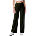 Close-up of high-waisted dark green wide-leg yoga pants featuring functional side pockets - Army Green