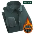 Camisa de manga larga cálida para hombre forrada de felpa verde oscuro modelo FL33-2 - 3XL / Tops / Cian