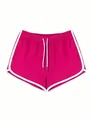 Pantaloncini sportivi rosa da donna con finiture bianche e coulisse elastica in vita - Rosso rosa