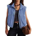 Stylish women's washed light blue denim vest featuring a functional front zipper and lapel - S / Tops / Blue