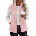Chaleco polar rosa para mujer con cuello alto, cremallera completa y bolsillos laterales - Rosa