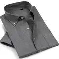 Lässiges dunkelgraues Kurzarm-Oxford-Baumwollhemd für Herren mit Button-Down-Kragen - 38 / Oberteile / Dunkelgrau