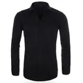 Men's slim fit business long sleeve shirt in solid black premium four-way stretch fabric - 3XL / Tops / Black (H-2-720)