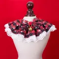 Festive red plaid pet collar with elegant white lace trim and golden bell charm. - XS / Red & Black