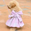Cute pink plaid pet JK style skirt harness and leash set for small dogs and cats - S / Set / Pink