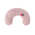 Soft pink U-shaped plush pet pillow for cats featuring cute strawberry embroidery detail - 27x17x6cm / Pink Moon Pillow (Strawberry Embroidery)