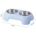 Double stainless steel pet bowl with light blue non-slip base, 33x19.5x8cm dimensions. - Dopamine Stainless Steel Double Bowl / Blue