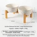 Cuenco doble de cerámica con soporte de bambú elevado y diseño de huella - Cuenco Grande + Soporte Doble de Bambú Desmontable Elevado