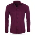 Men's slim fit long-sleeve business dress shirt in deep burgundy wine red - 3XL / Tops / Deep Purple (H-2-719)