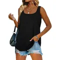 Front view of women's sleeveless square neck black tank top for summer casual wear - S / Tops / Black