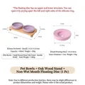 Set de bols en céramique avec support en chêne et disque flottant mesures en centimètres - Ensemble Double Bol (Violet*2 + Rose + Support Double)