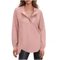 Vooraanzicht van dit casual roze damessweatshirt met lange mouwen en knoopjessluiting - Roze