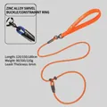 Detail view of orange heavy duty dog P-leash with zinc alloy swivel buckle and restraint sleeve - Upgraded Metal Buckle / 120cmx6mm / Orange
