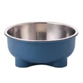 Durable blue stainless steel pet bowl with stable anti-slip tripod base for dogs and cats - Plastic Bowl with Stainless Steel Liner / Dark Blue