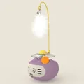 Interactive purple cat tumbler toy with white feather wand and bell for pet self-play - Cat Face LED Style / Taro Purple