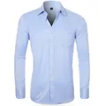 Professional men's light blue long-sleeved dress shirt with French cuffs and chest pocket - 3XL / Tops / Blue Twill