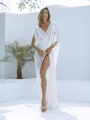 Elegant white sleeveless beach cover-up dress with deep V-neck and high slit detail - One Size / Dresses / White